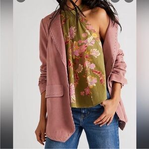 Free People Green and Pink Blouse Elegant Tailored Fit